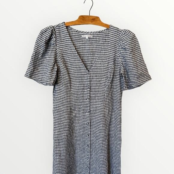 Reformation Newbury Check Puff Sleeve Midi Dress Size 12 - Picture 4 of 8